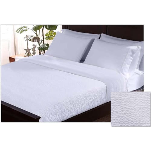 Classic Seersucker Top Sheet, 100% Polyester, 185 GSM, Full/Queen, 96x111, White